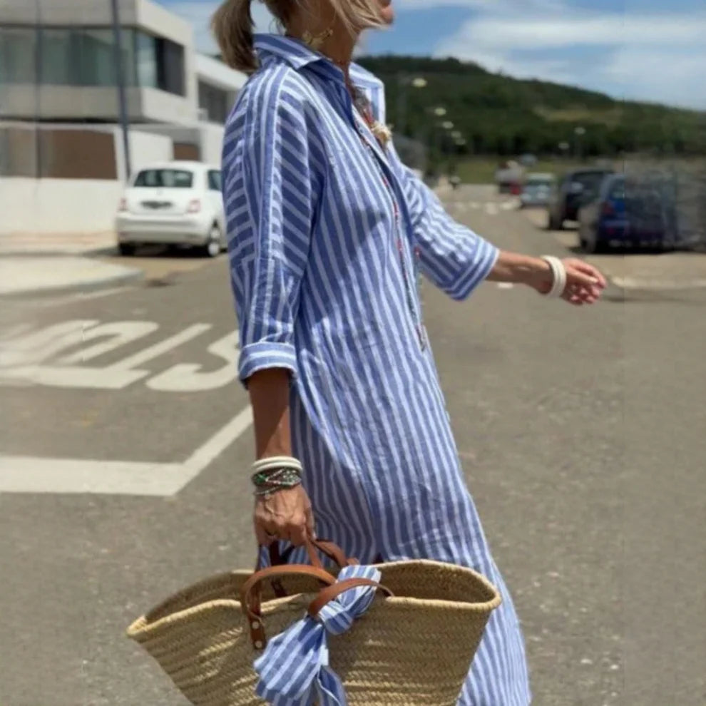 Jonás | Vestido-camisa Rayado Clásico Para Mujer