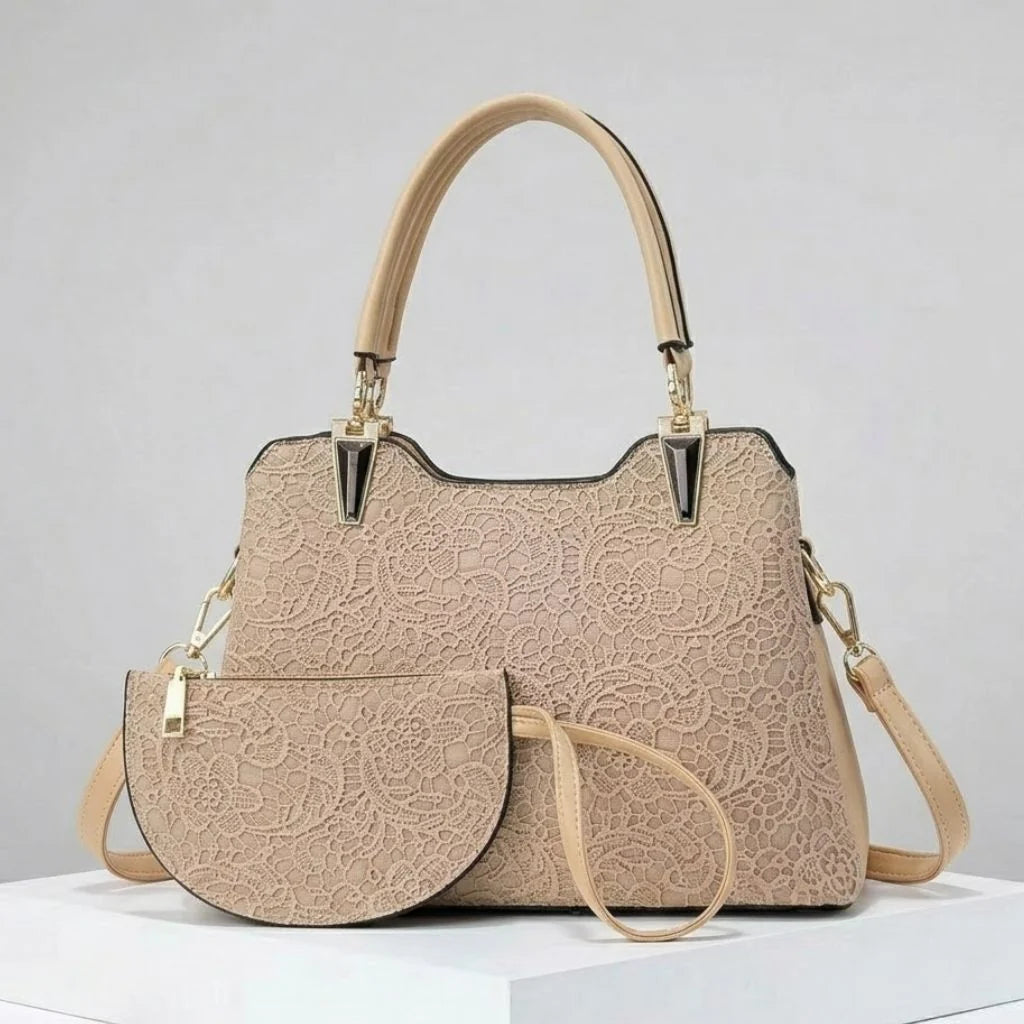 Elegant Textured Structured Handbag With Coordinated Purse