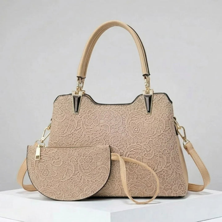 Elegant Textured Structured Handbag With Coordinated Purse