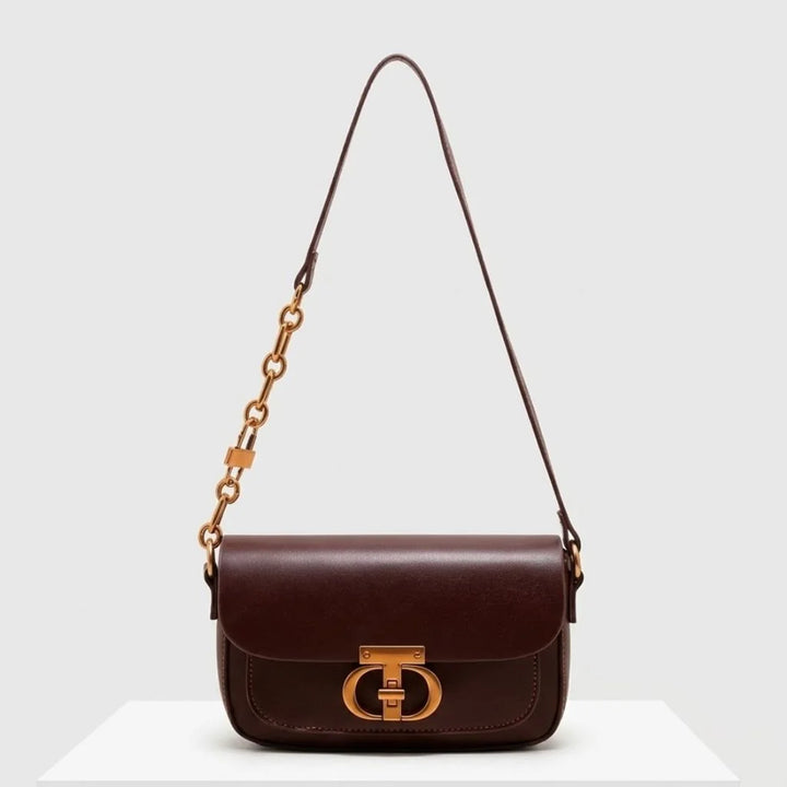 Compact Shoulder Bag with Structured Flap and Metal Clasp