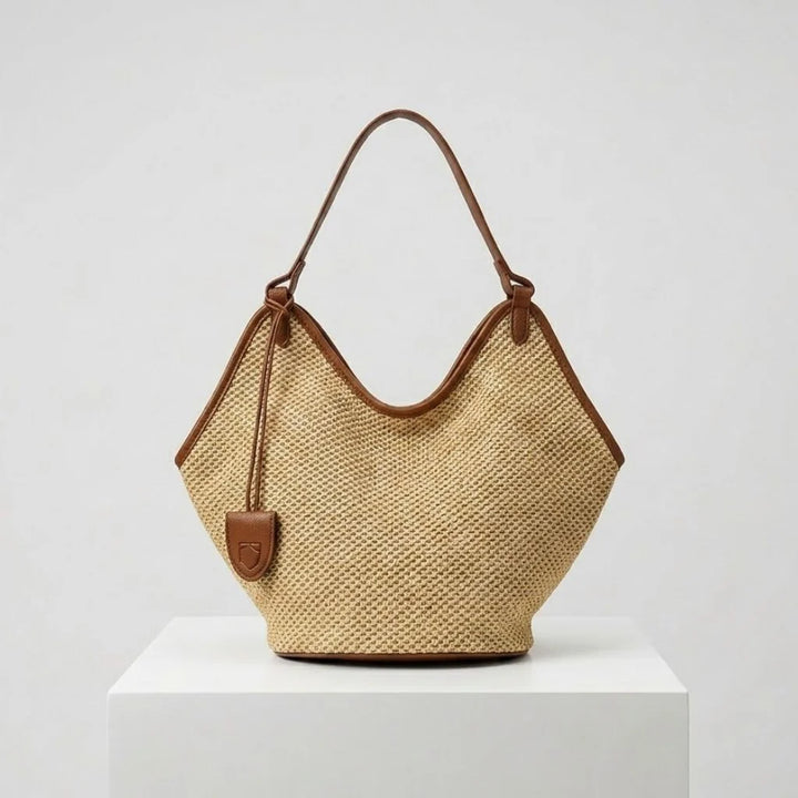 Open Weave Tote Bag with Long Handles and Natural Style