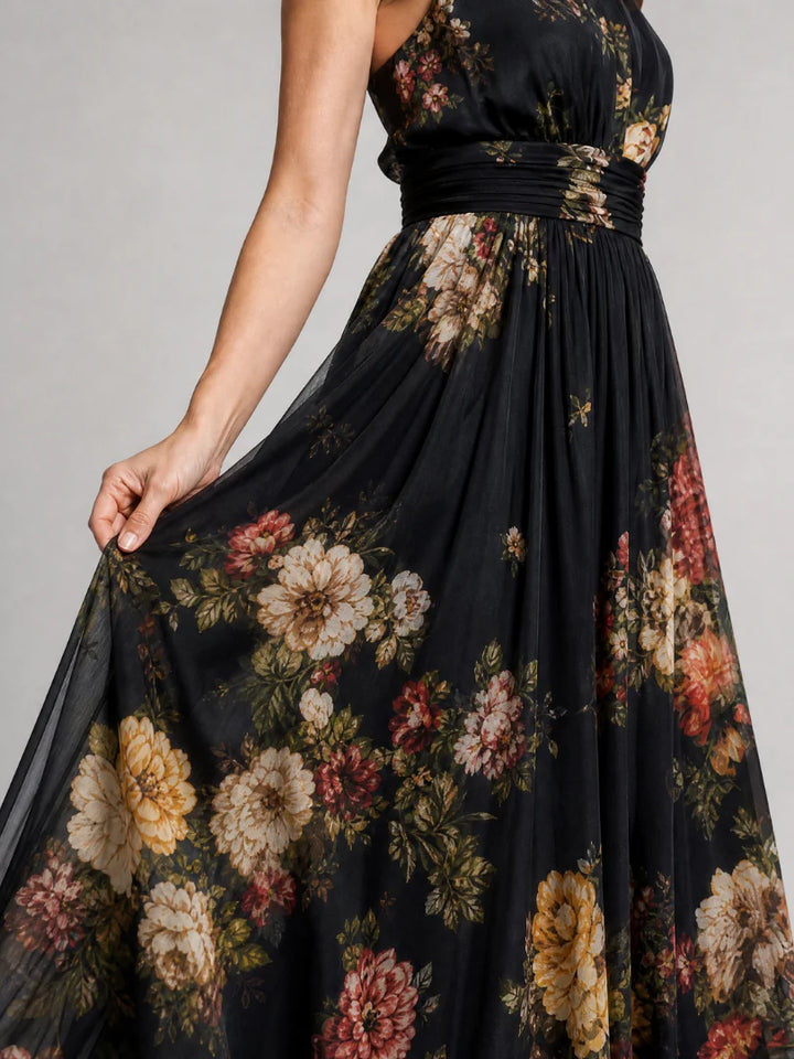 Silvia | Vestido Midi Floral Con Escote Halter Y Falda Fluida