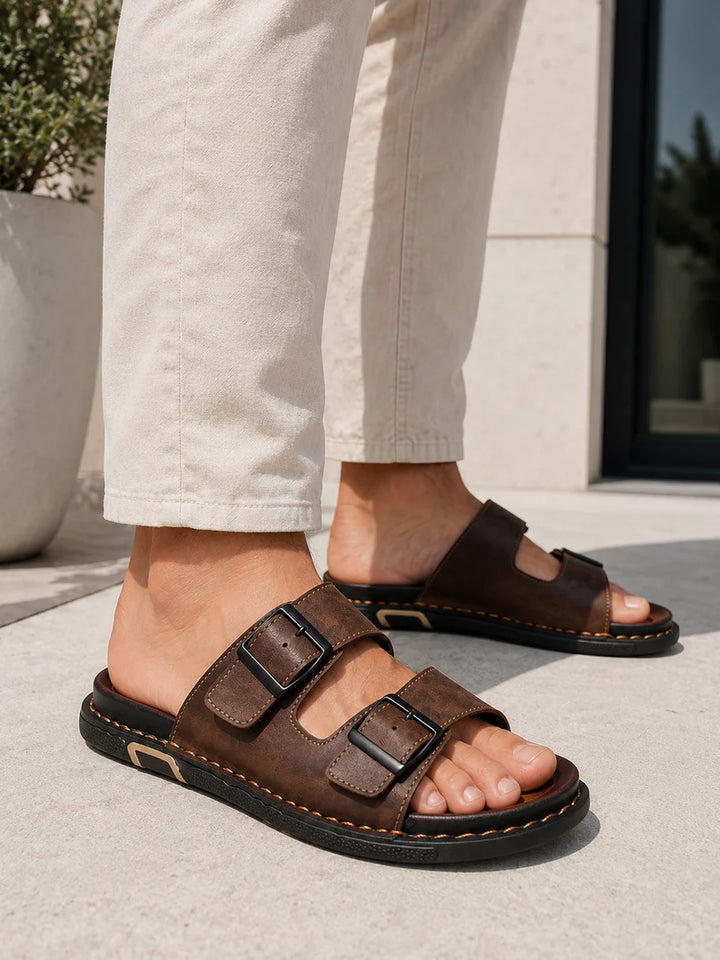 Sandalias De Verano Para Hombre Con Doble Hebilla Comodidad Ajustable
