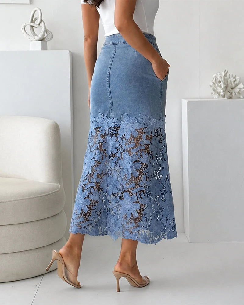 Dalia | Denim Skirt With Floral Detail