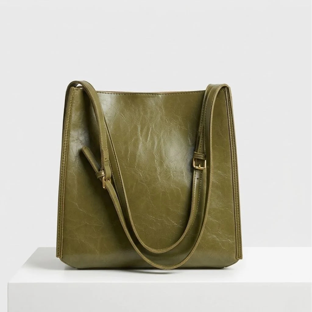 Bolso De Hombro Estructurado Con Líneas Rectas Y Doble Asa