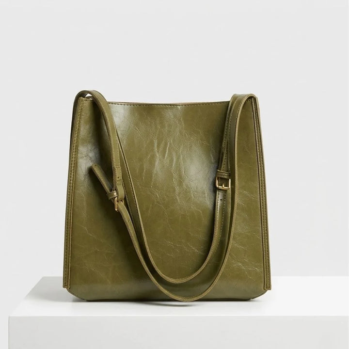 Bolso De Hombro Estructurado Con Líneas Rectas Y Doble Asa