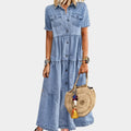 Vestido largo de denim suave con botones para mujer