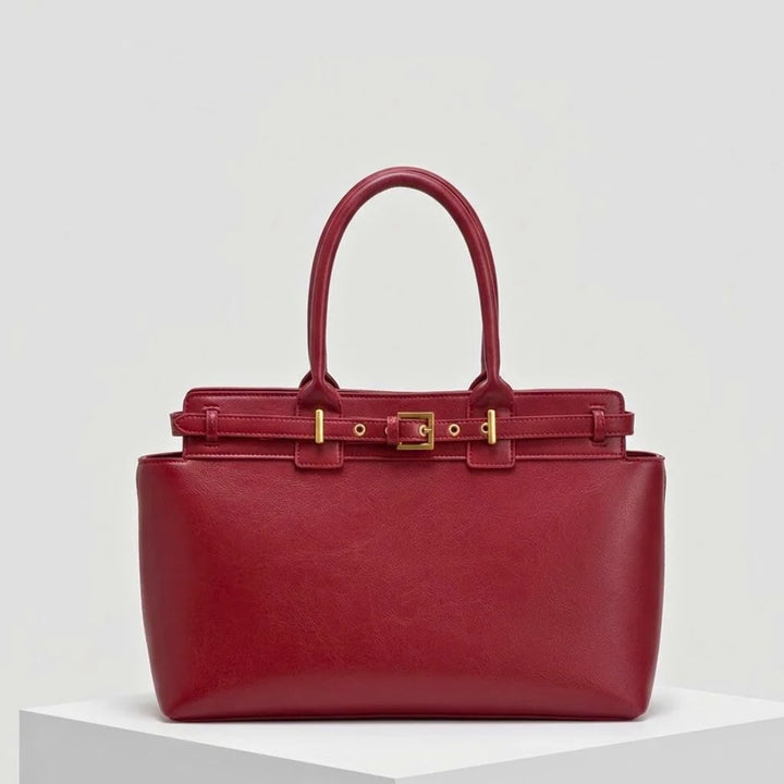 Structured Tote Bag with Rigid Handles and Front Metallic Clasp