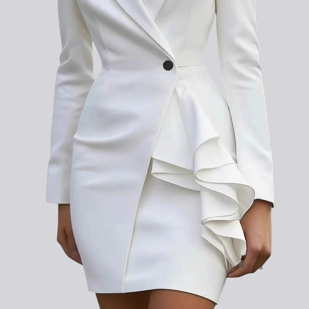 Minivestido Blazer Asimétrico De Mujer – Estilo Elegante Para Ocasiones Especiales Con Detalle Drapeado