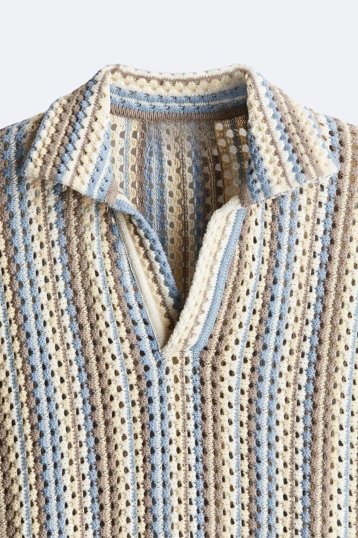 Polo Masculino De Punto Texturizado A Rayas - Camisa De Verano Relajada