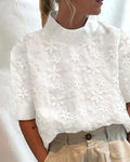 Blusa Casual de Encaje con Cuello Mao Oculto