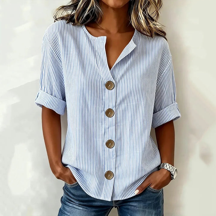 Camisa Casual com Padrão de Riscas Artísticas
