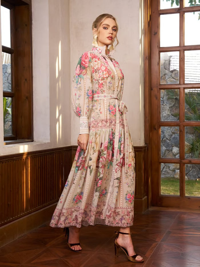 VESTIDO EDEN CON ESTAMPADO JARDÍN Y CINTURA ANUDADA
