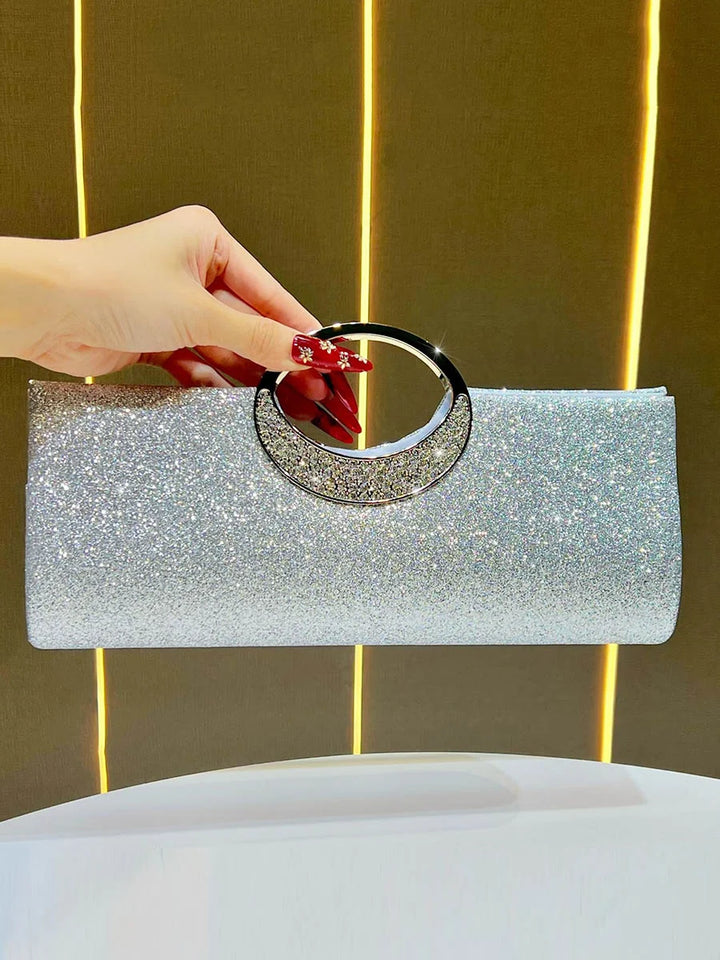 BOLSA DE NOITE COM LANTEJOULAS, STRASS E CORRENTE