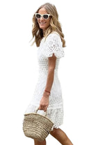 Vestido encaje manga corta estilo europeo americano blanco
