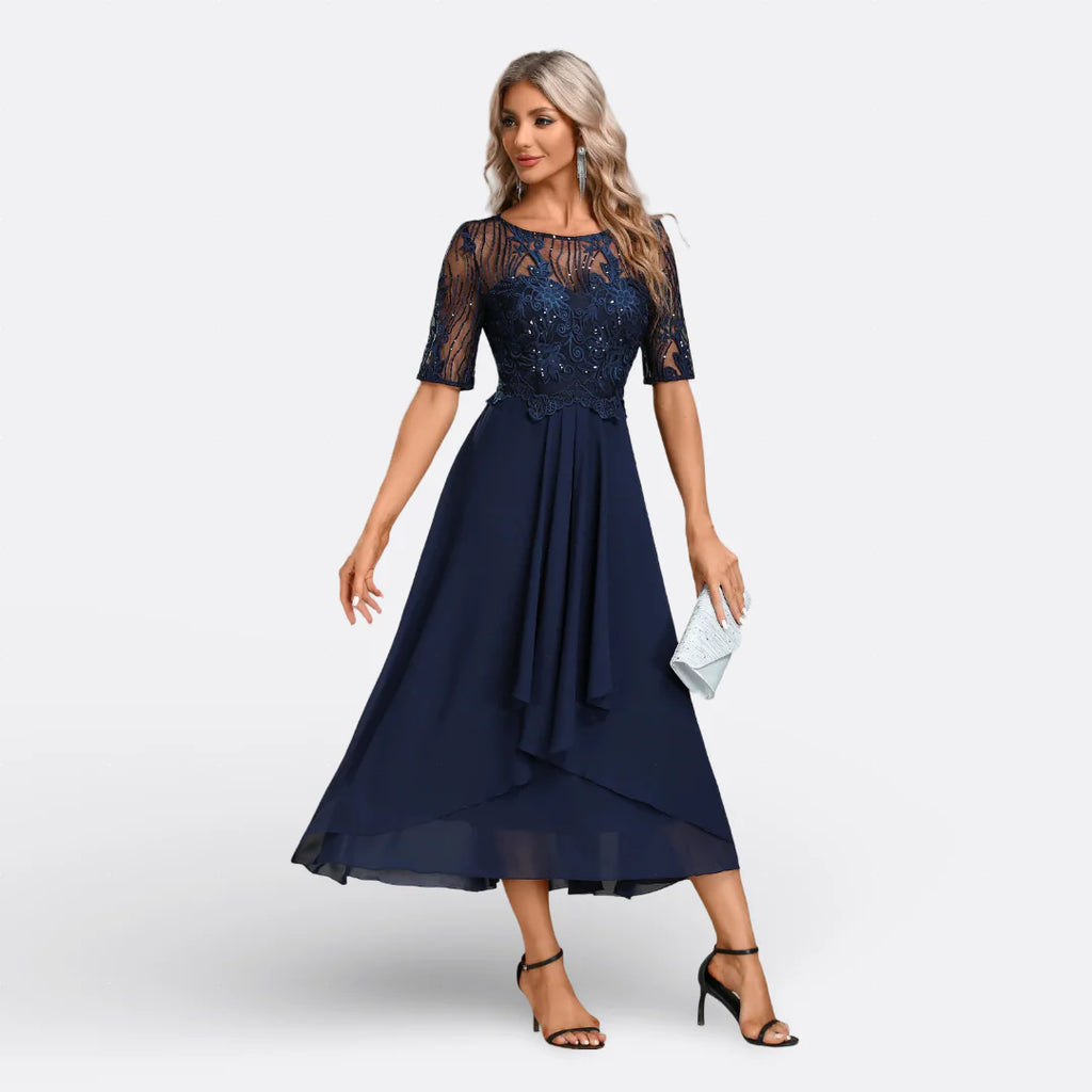 MARIANA - VESTIDO DE ENCAJE Y MANGA CORTA