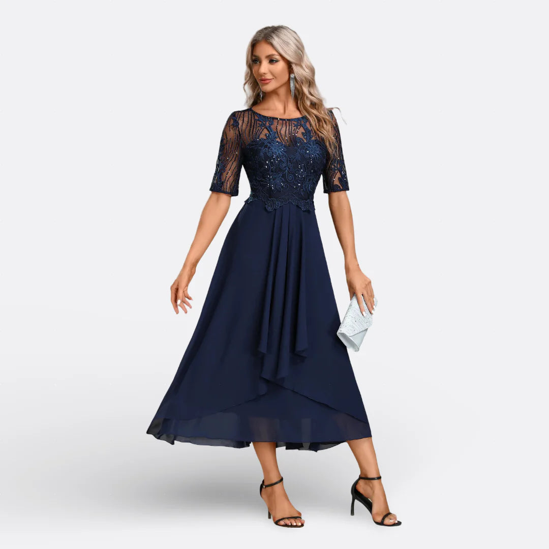 MARIANA - VESTIDO DE ENCAJE Y MANGA CORTA