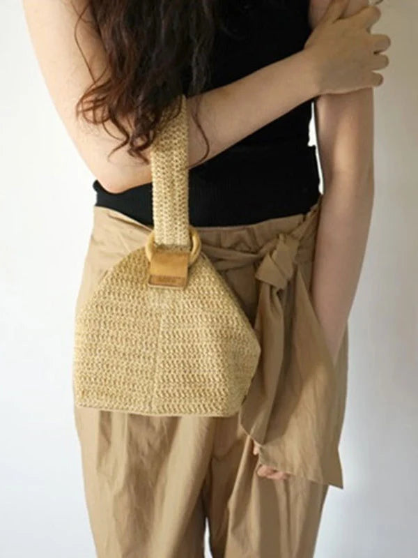 Bolso De Mano Tejido Casual - Color Liso