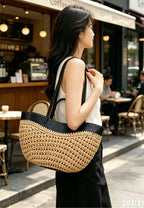 Bolso tote rafia tejida estilo resort francés gran capacidad k26051902