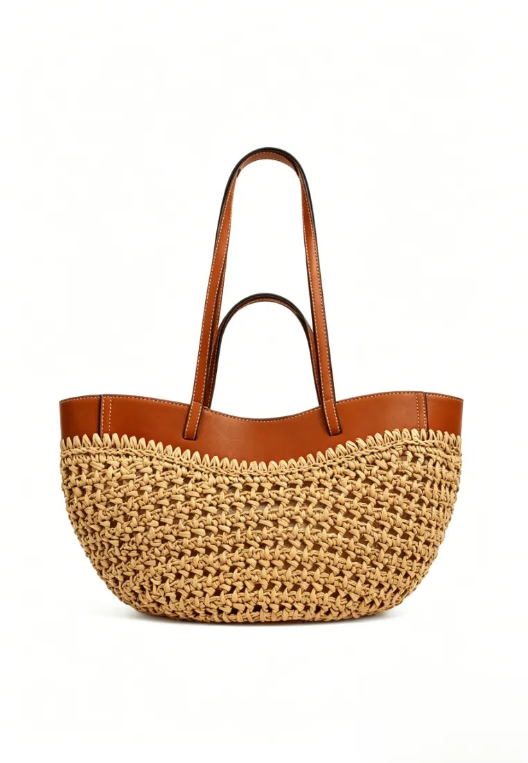 Bolso tote rafia tejida estilo resort francés gran capacidad k26051902