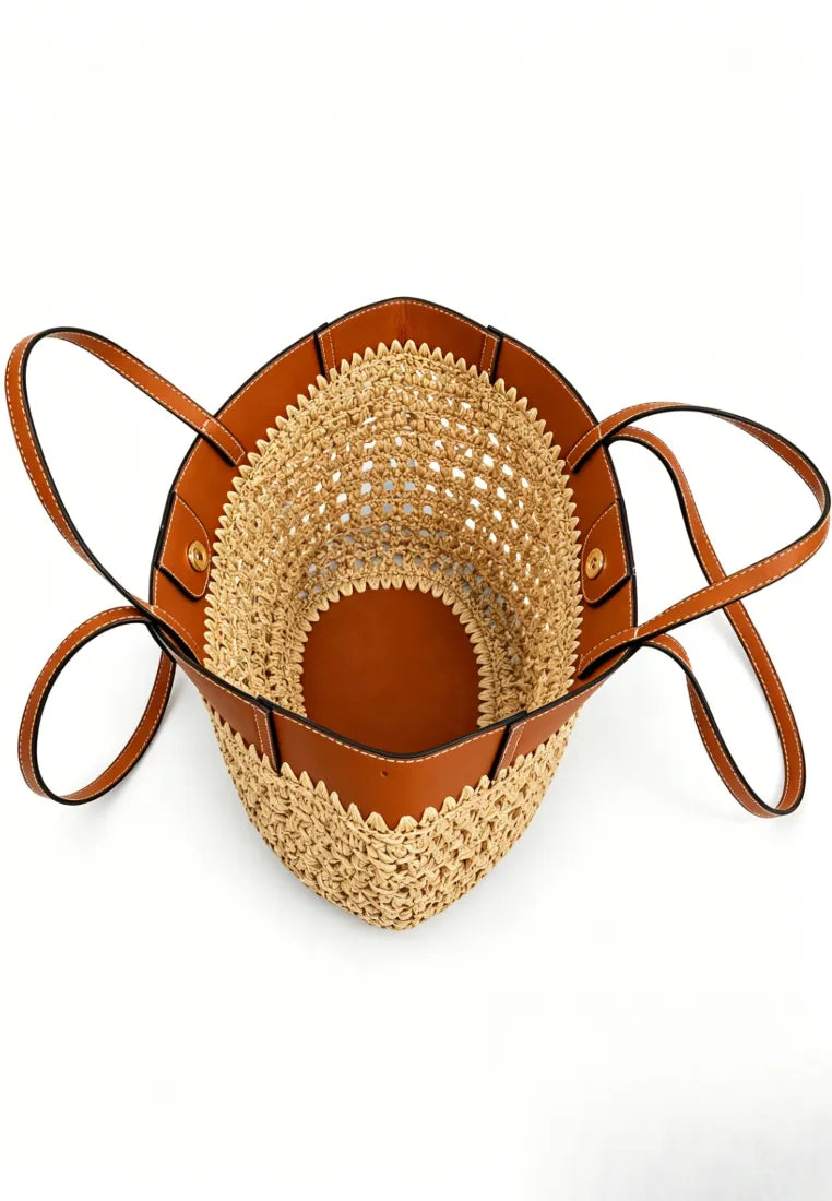 Bolso tote rafia tejida estilo resort francés gran capacidad k26051902