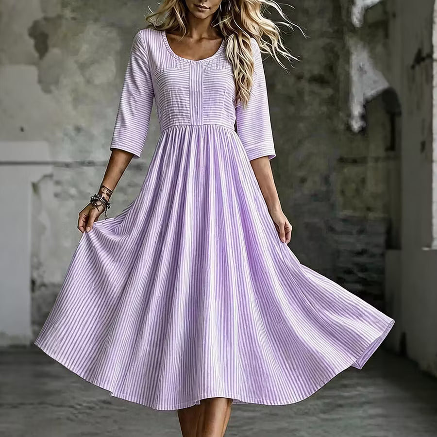 Vestido casual de manga 3/4 con estampado geométrico de rayas