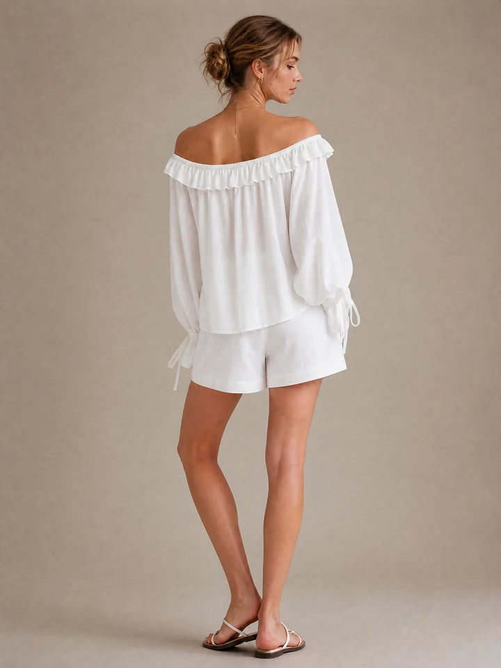Blusa Off Shoulder Con Transparencia Y Volantes