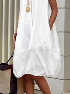 Vestido midi camisero sin mangas abotonado solapa color sólido