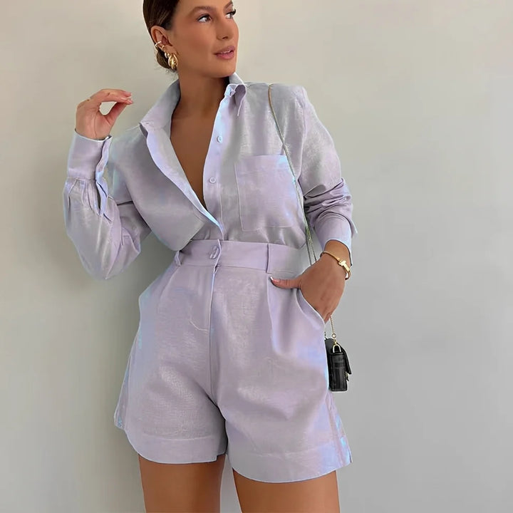 Yasin - Conjunto De Shorts Holgados De Manga Larga