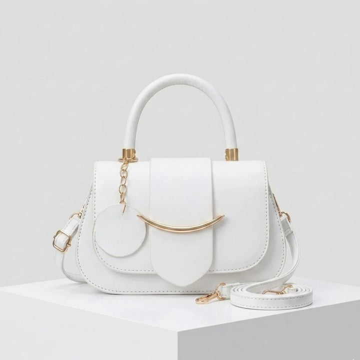Compact Handbag with Structured Flap and Elegant Metallic Detail