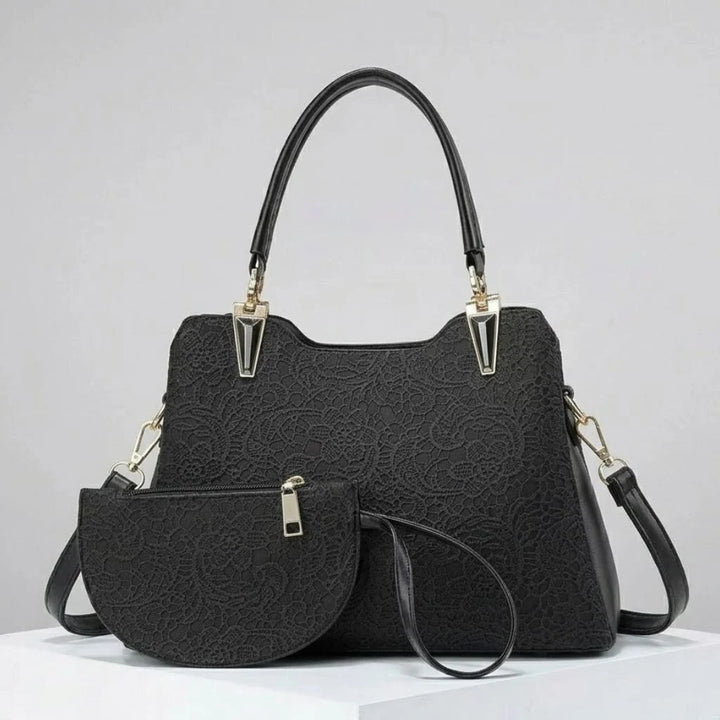 Elegant Textured Structured Handbag With Coordinated Purse