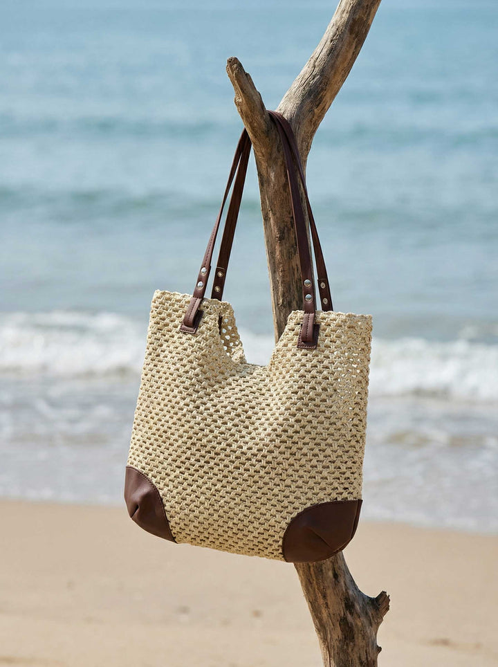 Bolso Tote De Hombro Tejido Con Calado