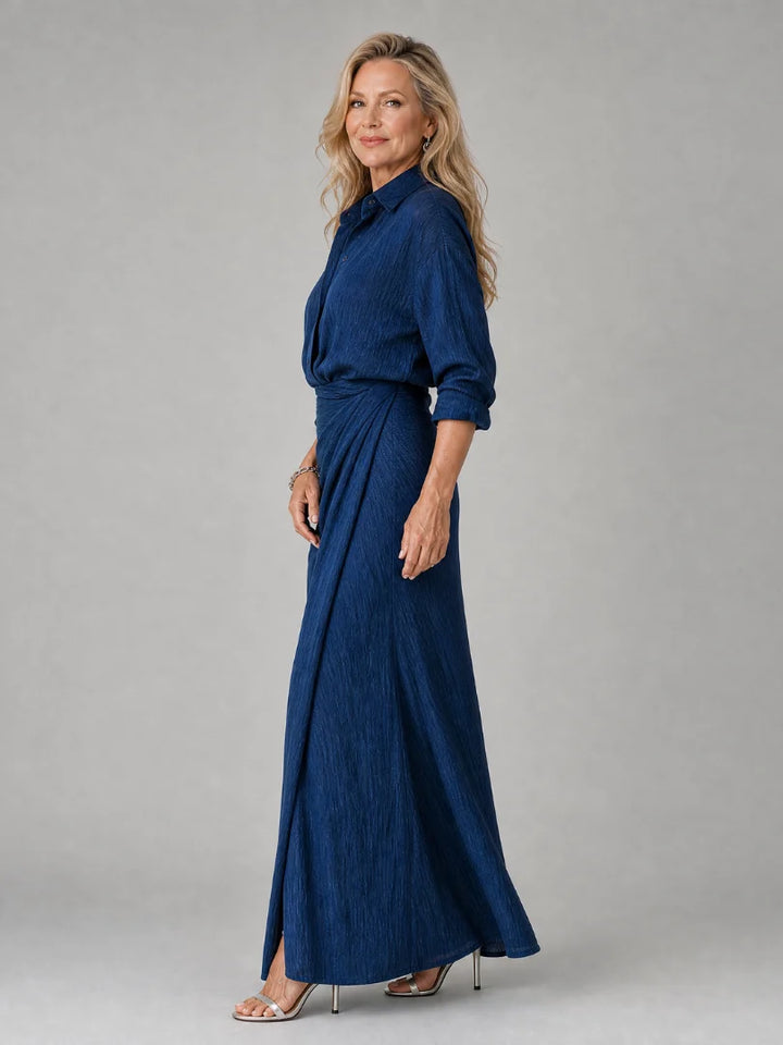 Míriam | Vestido Maxi De Manga Comprida Com Decote Cruzado E Cintura Franzida