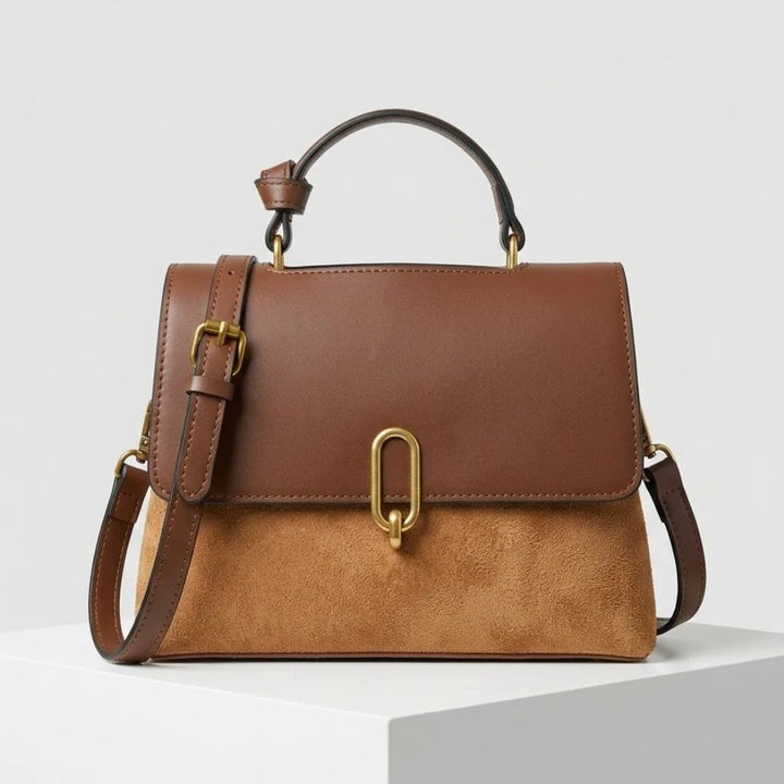 Structured Shoulder Bag With Wide Flap And Front Metal Closure