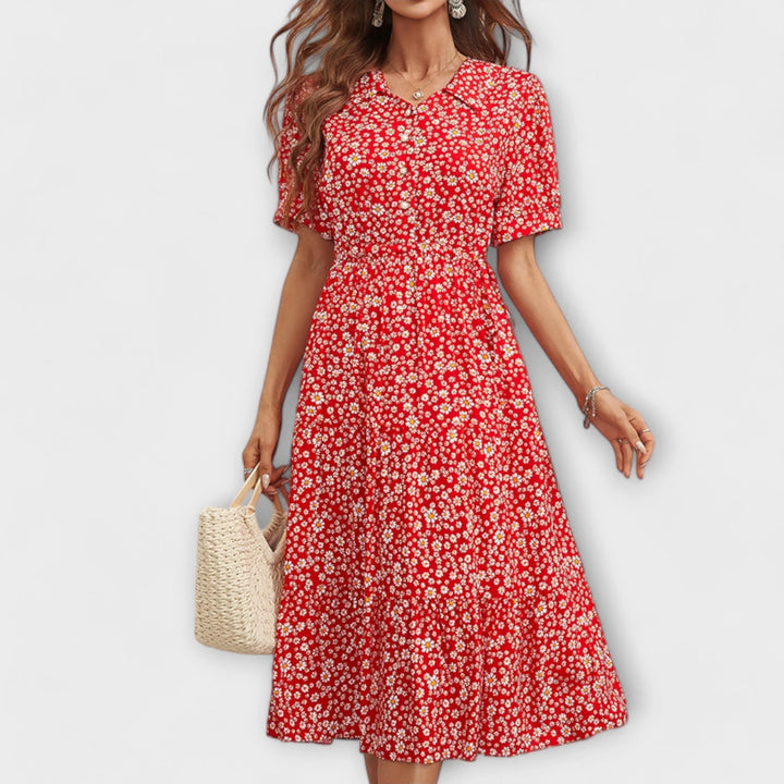 Amelia | Vestido Floral Com Gola Redonda