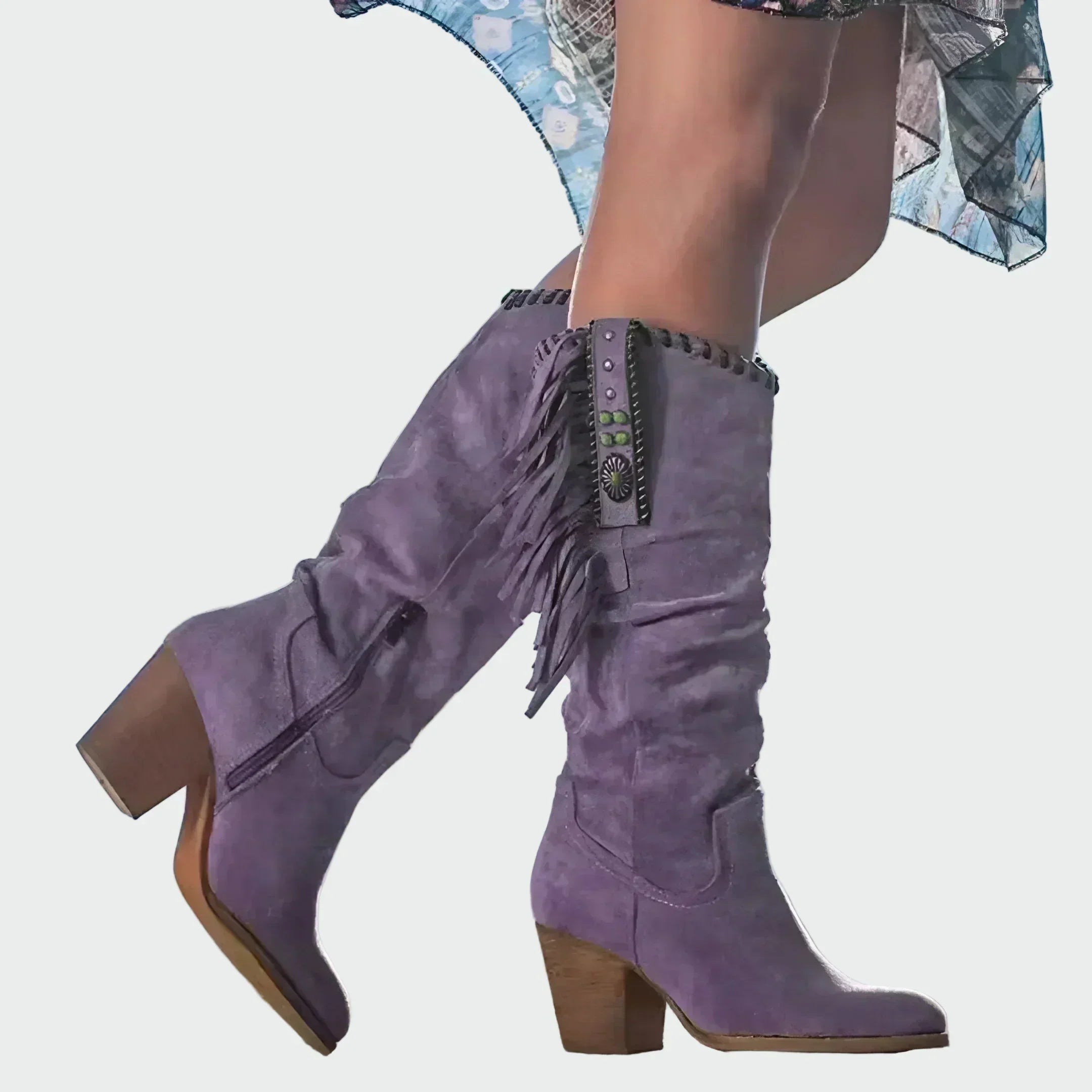 BOTINES BOHO-WESTERN CON FLECOS Y TURQUESA
