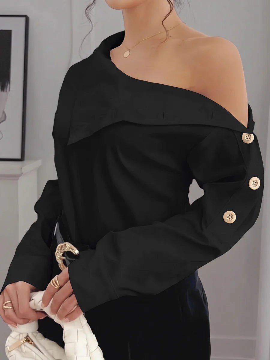 Blusa Camisa Color Sólido Manga Larga Con Botones Y Tirantes Ajustables