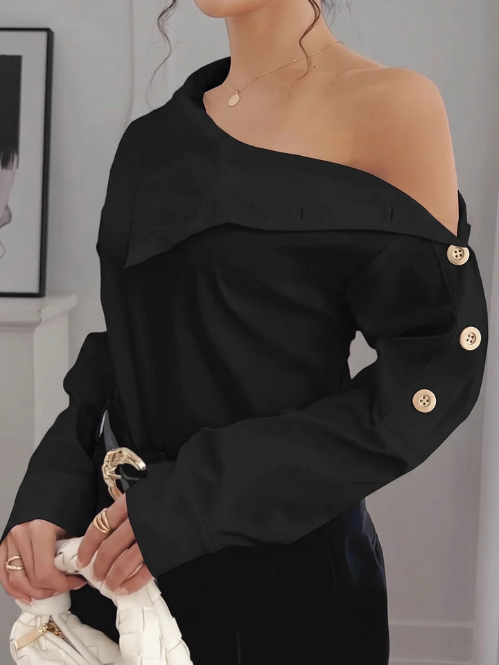 Blusa Camisa Color Sólido Manga Larga Con Botones Y Tirantes Ajustables