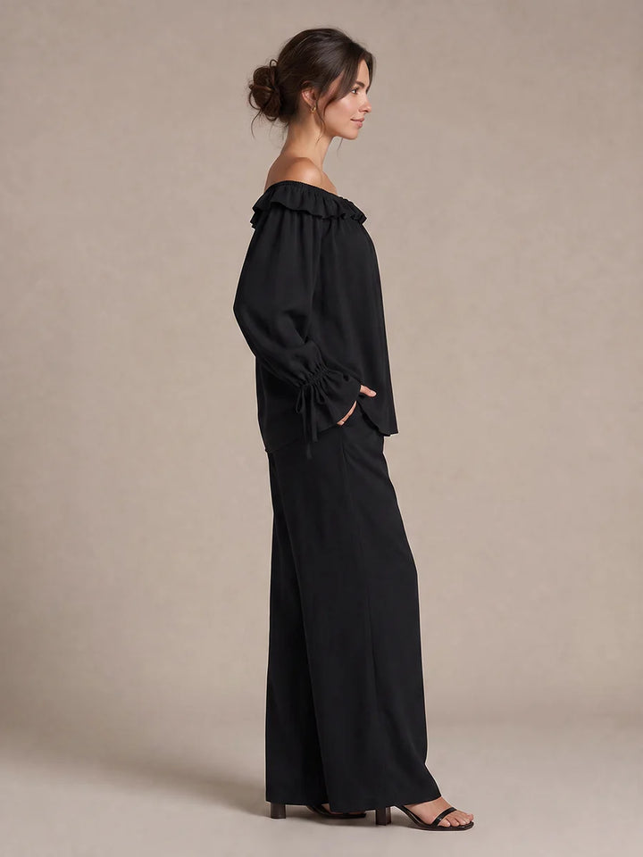Blusa Off Shoulder Con Transparencia Y Volantes