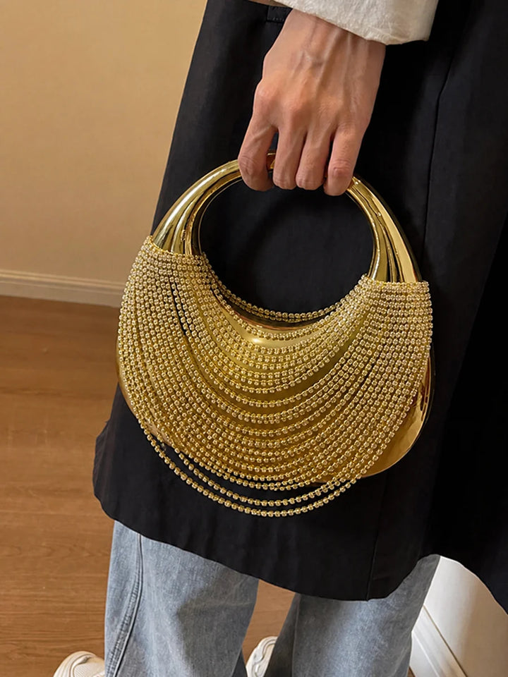 Bolso De Mano Con Flecos Color Sólido