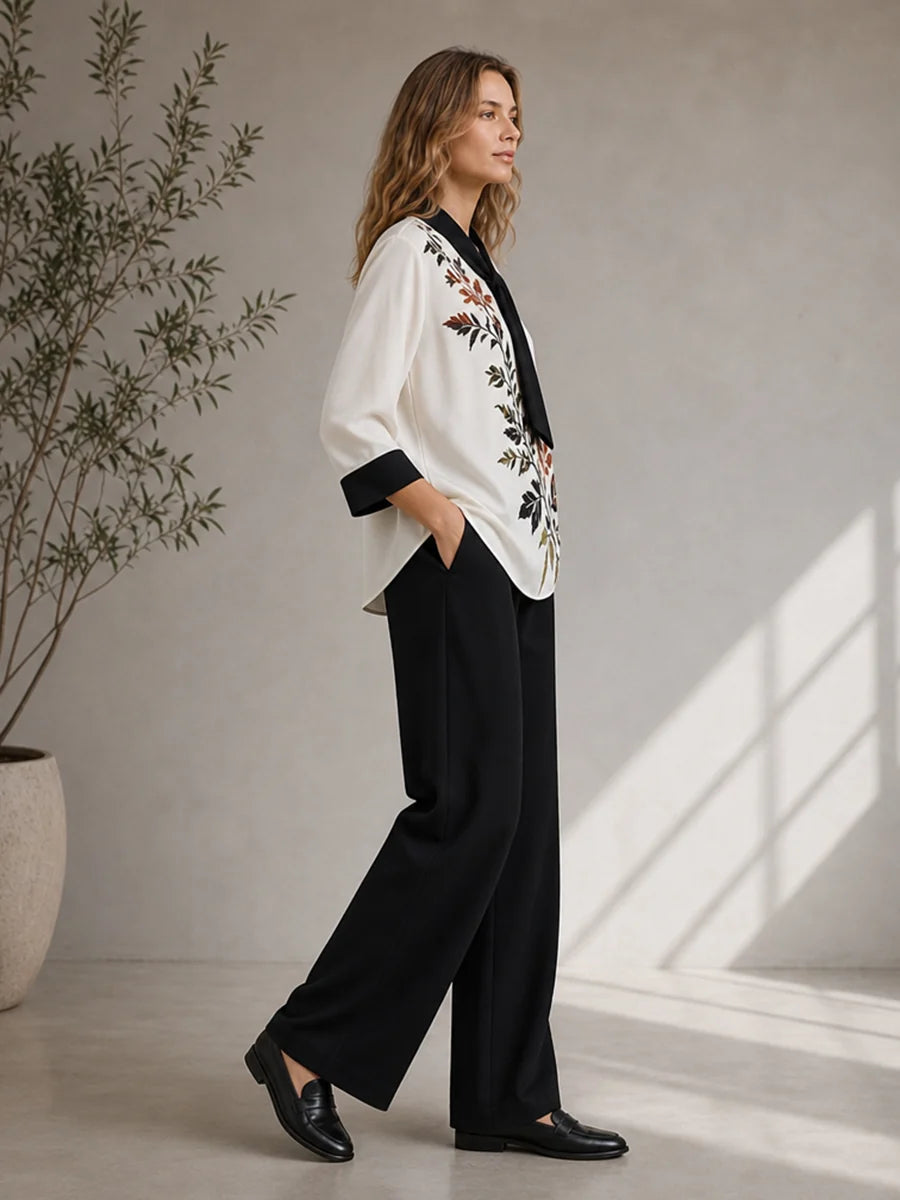 Blusa Con Estampado De Hojas Amarrada