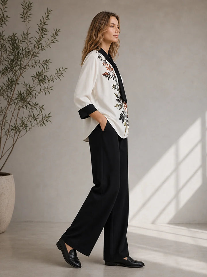 Blusa Con Estampado De Hojas Amarrada