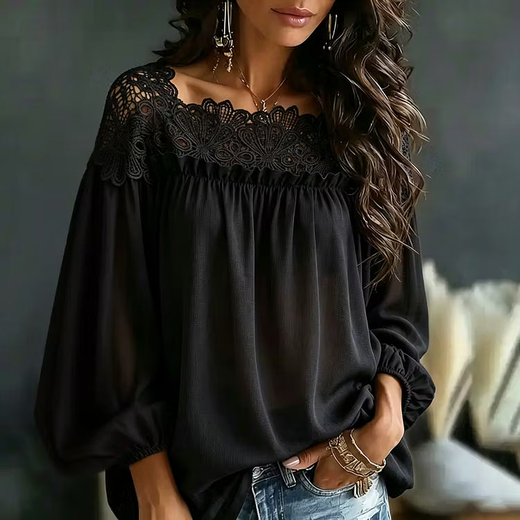 Blusa Boho De Gasa Con Hombros Descubiertos Ahuecados Manga Larga Estilo Vintage