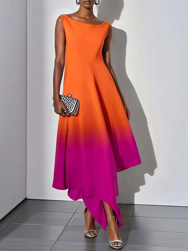 VESTIDO MAXI SEM MANGAS, SOLTO, COM DEGRADÊ E DECOTE CAI-CAI - VESTIDO DE NOITE CASUAL