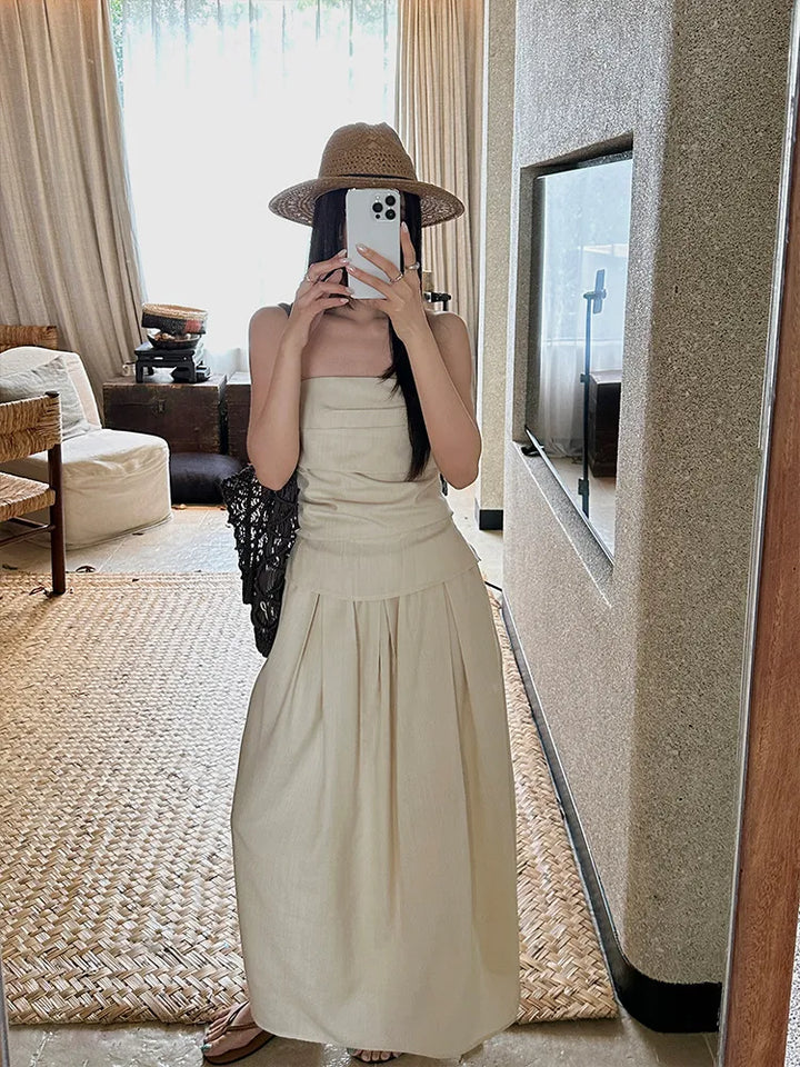 Conjunto Francês Top Tubo Franzido E Saia Maxi