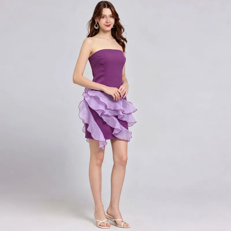 Vestido mini strapless con volantes asimétricos k26051306