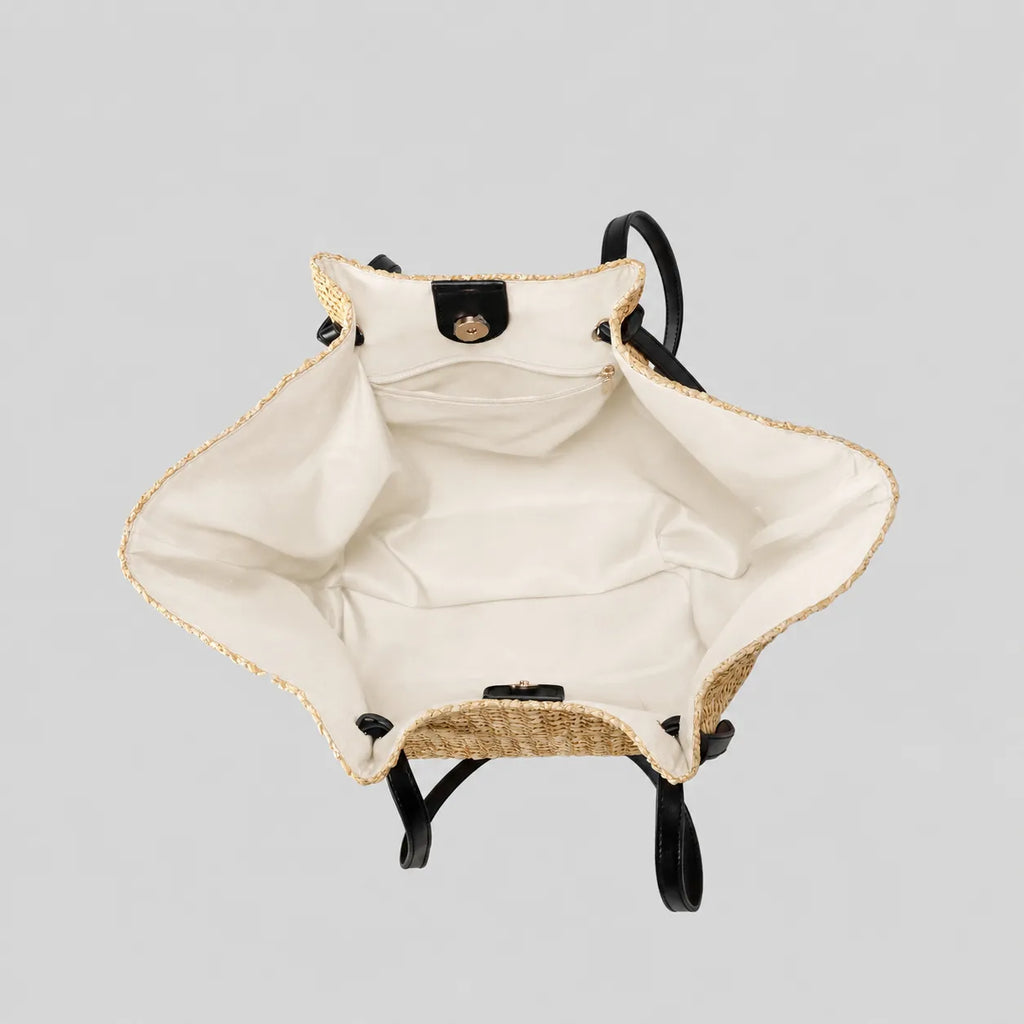 Bolso tote paja estilo resort francés con asas de cuero k26051901