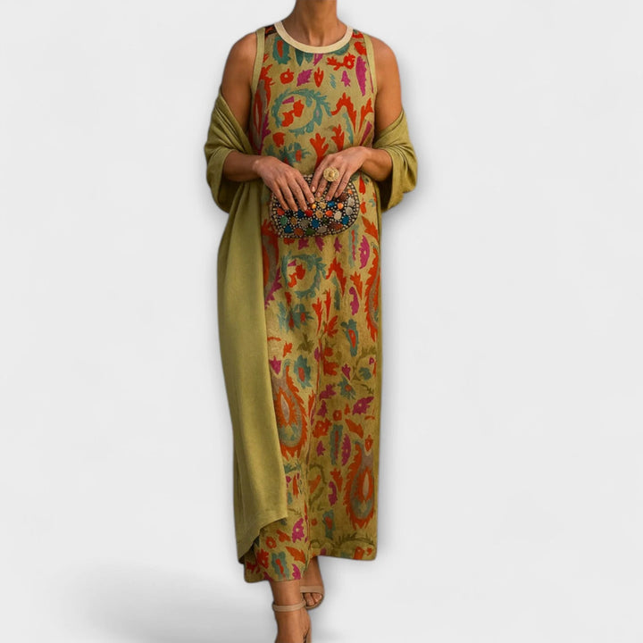 Rafaela – vestido comprido elegante com xale a condizer