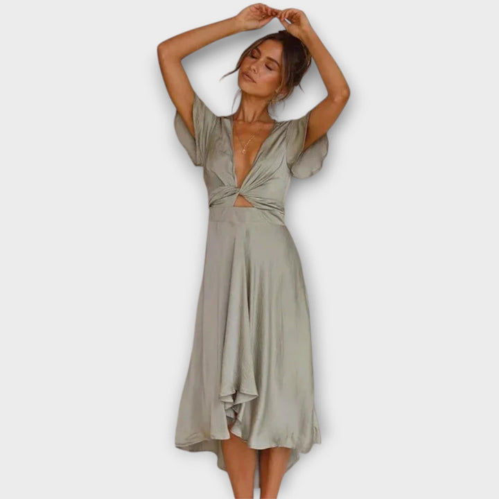 Margret | Elegant Midi Dress With V-Neck