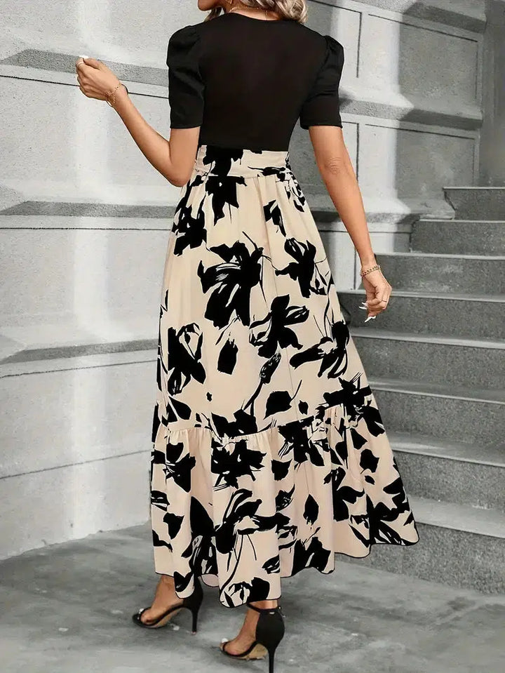 VESTIDO LARGO FLORAL FEMENINO CON CINTURA ANUDADA PARA CEREMONIA